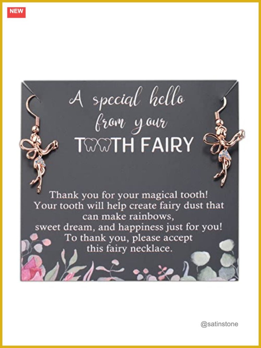Stainless Steel Tooth Fairy Earrings with Card